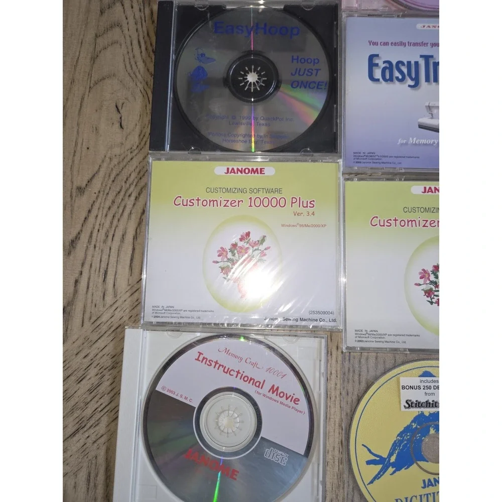 Janome Software Memory Cards Lot Of 20 JANOME Items Customizer Digitizer Vintage